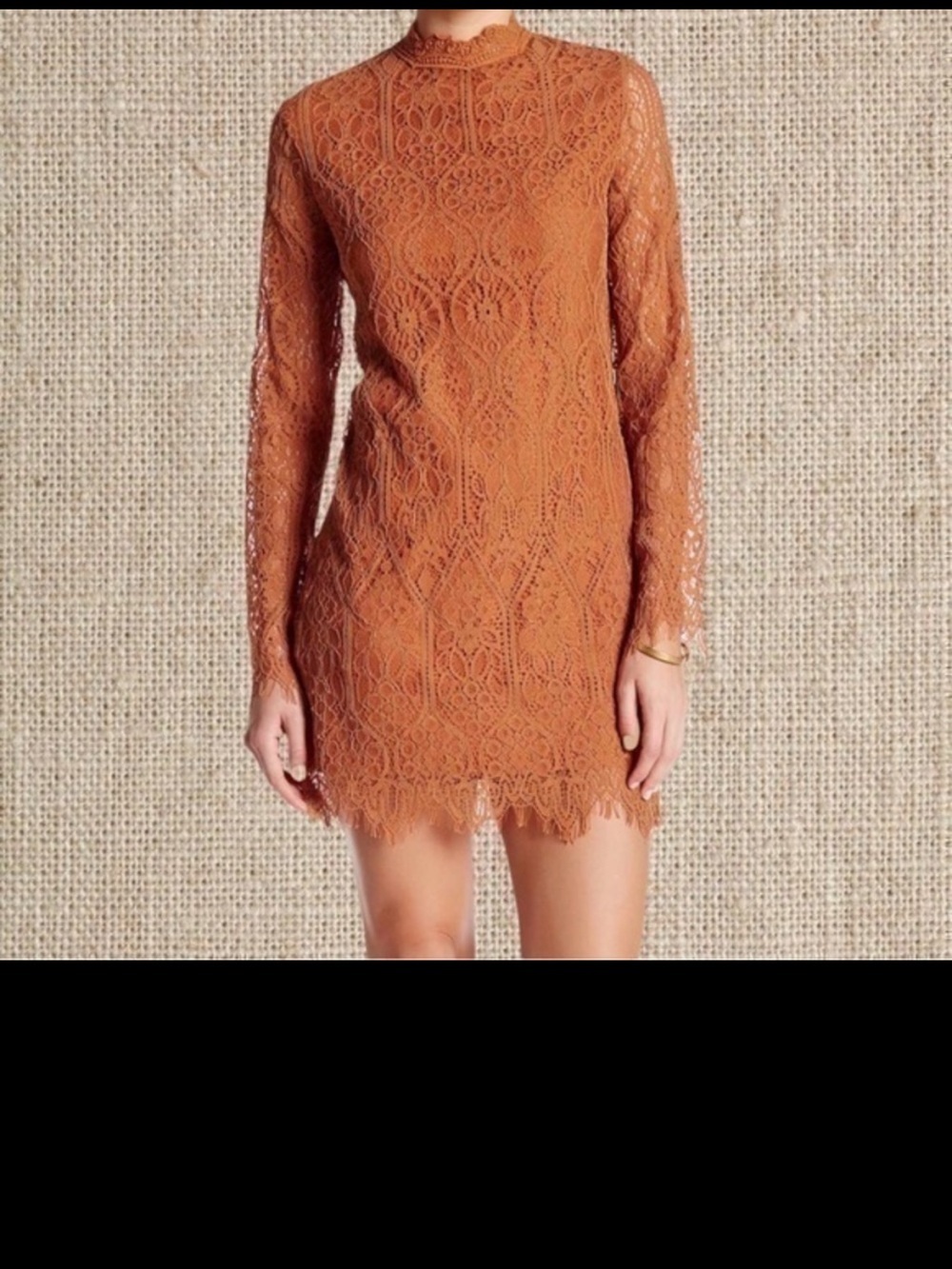 Long Sleeve Lace Mini Dress in Burnt Orange - Picture 3 of 3